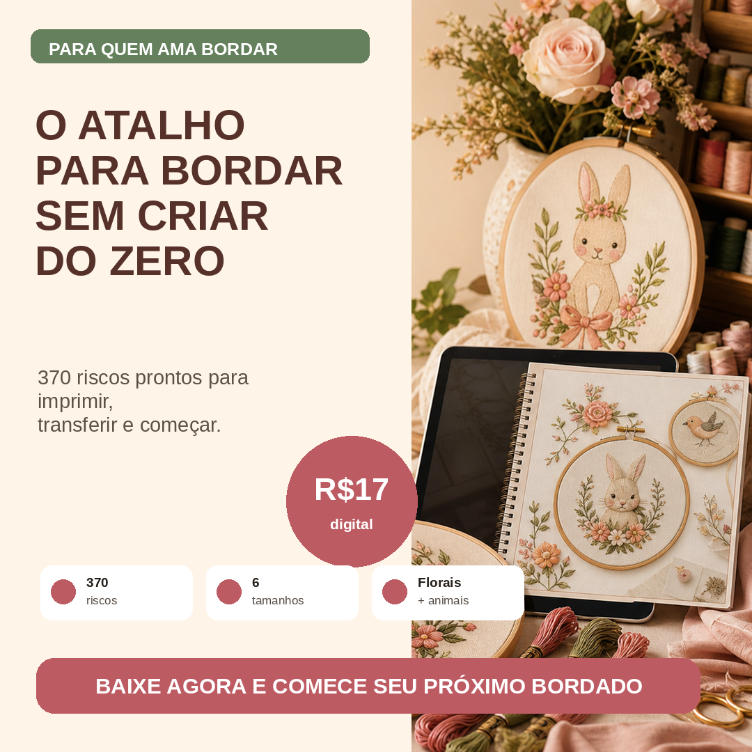 Mesa artesanal com riscos de bordado, linhas e bastidor