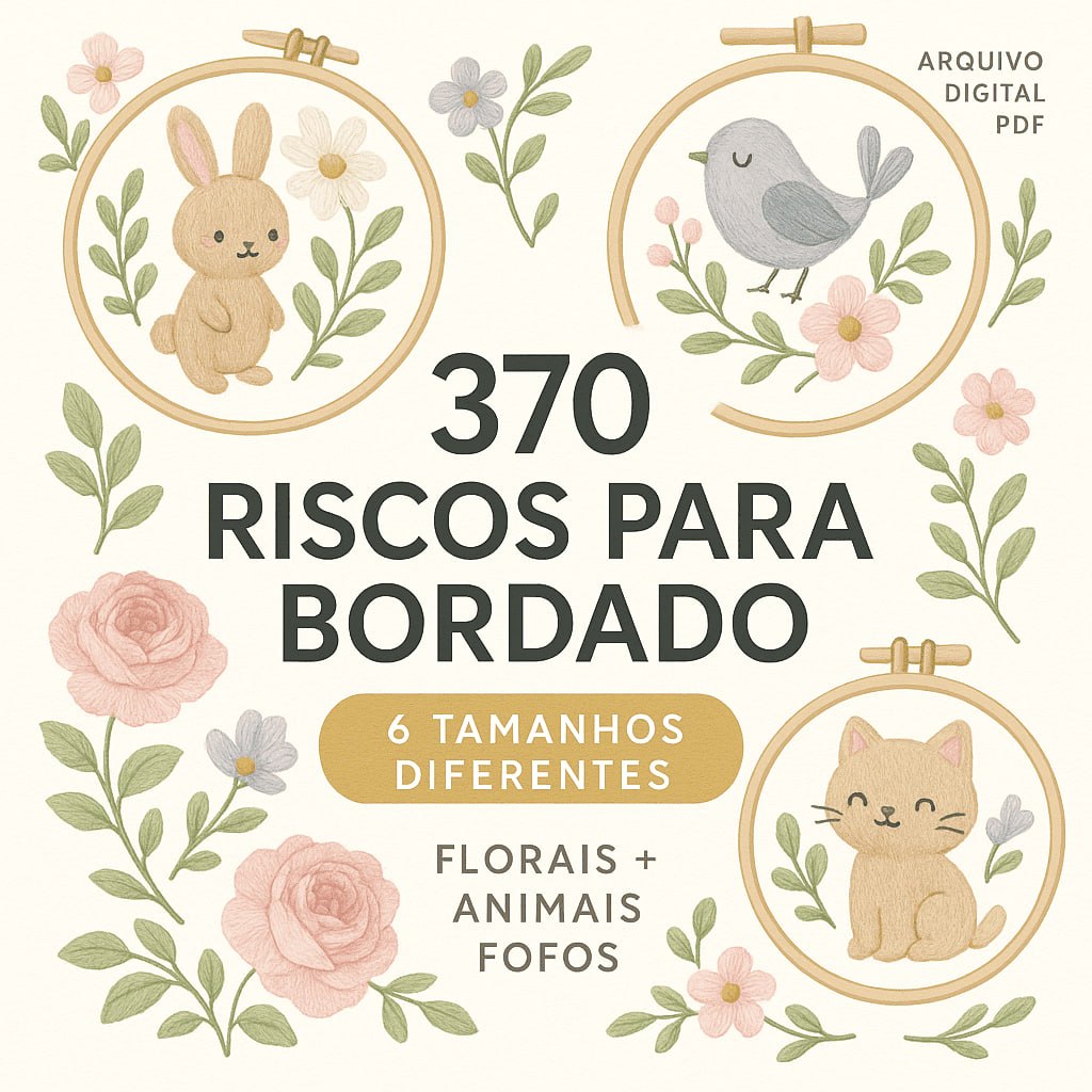 Capa do kit 370 Riscos para Bordado com florais e animais fofos